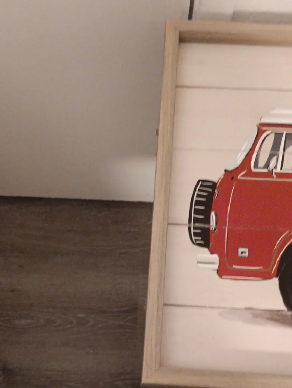 Red VW Camper Van Wall Art with Surfboards - Coastal Accent